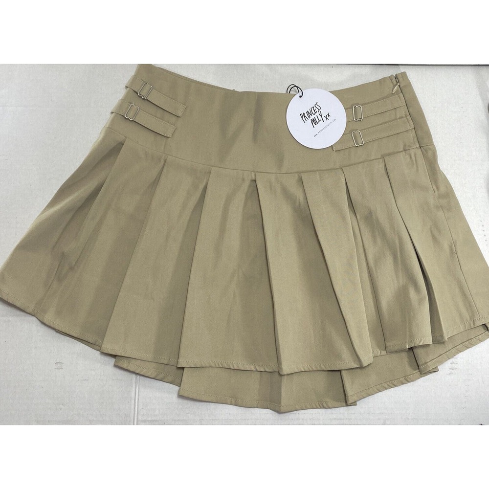 New Princess Polly Rescue Me Pleat Tan Khaki Mini Skirt Size 10 Cartwright Beige